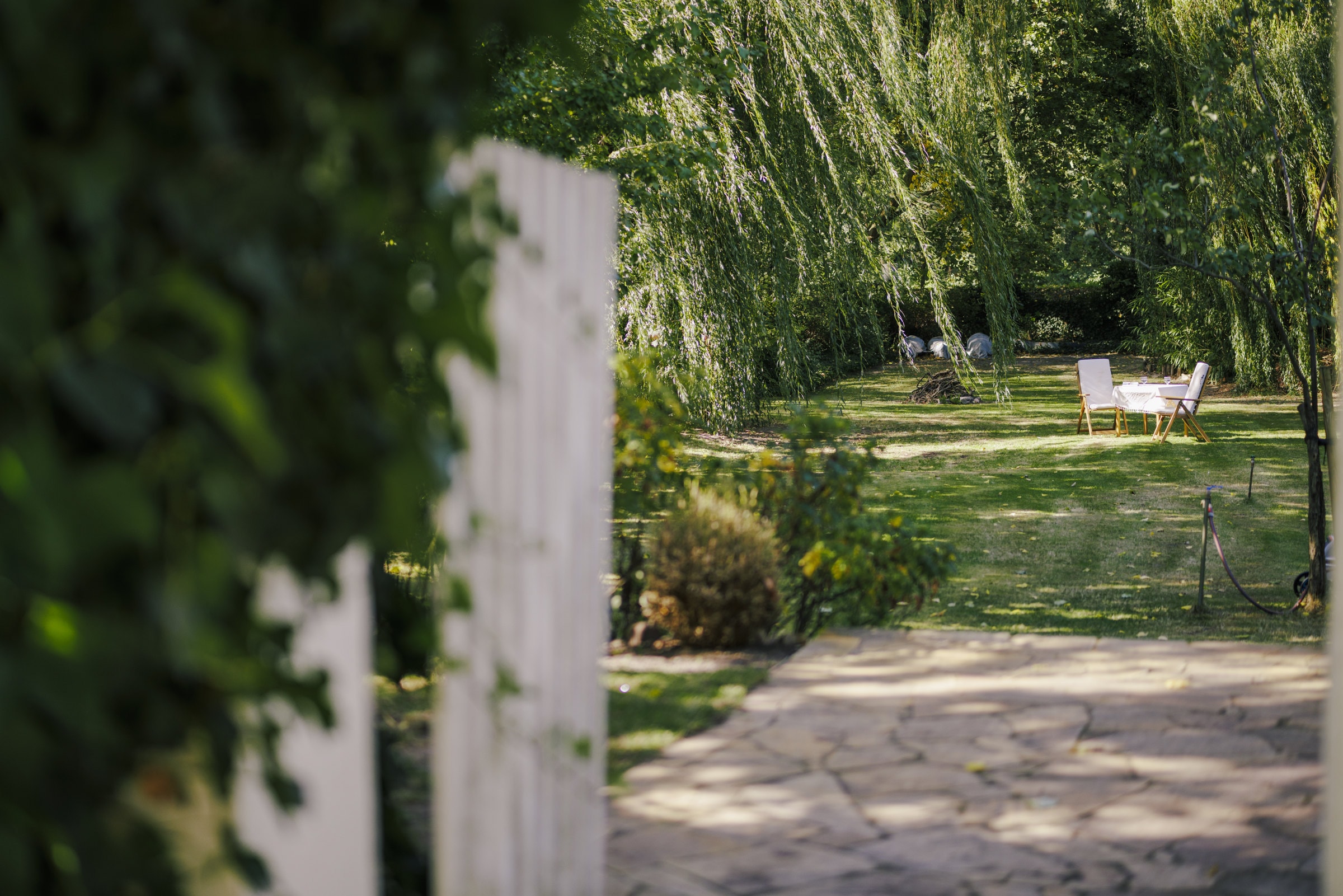 Gepflasterter Weg in den Garten